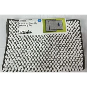 Room Essentials Everyday Chenille Bath Rug Set, Gray, NWT